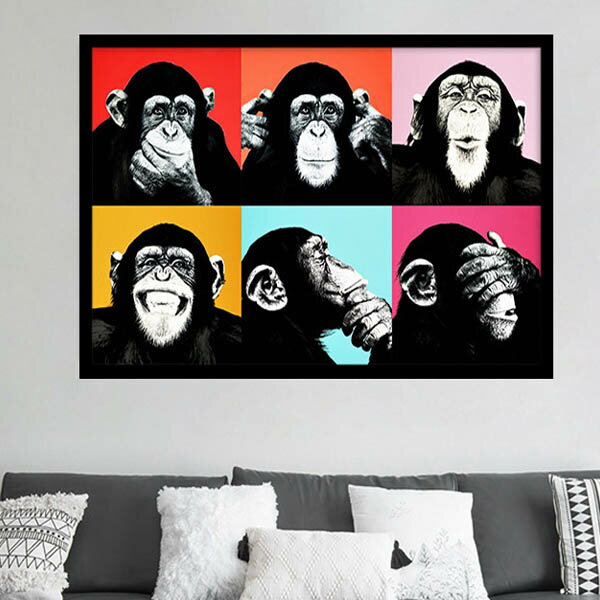 単品 33×43cm アートパネル 枠付きフレーム絵画 カラフル チンパンジー 現代アート アートポスター 壁掛け インテリア絵画 ウォールデコ