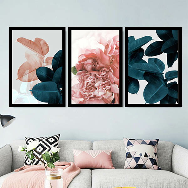 3枚セット 額入り アートポスター 33×43cm アートパネル 枠付きフレーム絵画 観葉植物 ゴムの木 フラワ..