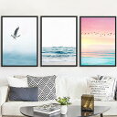3枚セット 額入り アートポスター 33×43cm アートパネル 枠付きフレーム絵画 夏 パラダイス 海辺 バカンス カモメ 壁掛け インテリア絵画 ウォールデ...