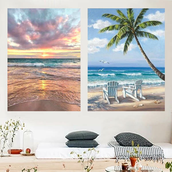 中級 フル ダイヤモンドアート ダイヤモンド刺繍 キット ビーズ刺繍 海岸風景 夏模様 海 モザイクアート リハビリ 趣味 絵画 カラービーズ ハンドメイド