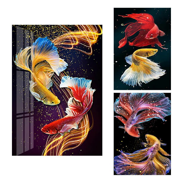 集中力を高めながら時間をかけて楽しめる 新しい趣味の発見に フル ダイヤモンド刺繍 キット ビーズ刺繍 カラフル グッピー 魚 ハンドメイド ベタ モザイクアート 返品不可 カラービーズ 絵画 幻想的 趣味 リハビリ