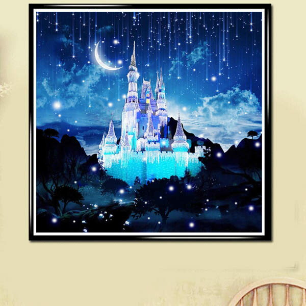 フル ダイヤモンド刺繍 キット ビーズ刺繍 シンデレラ城 夜景 幻想的 ディズニー モザイクアート パズルアート リハビリ 趣味 絵画 カラービーズ