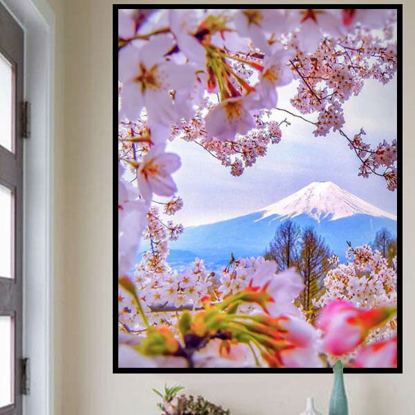 準上級 フル ダイヤモンドアート ダイヤモンド刺繍 キット ビーズ刺繍 富士山 桜 春 モザイクアート パズルアート リハビリ 趣味 絵画 カラービーズ