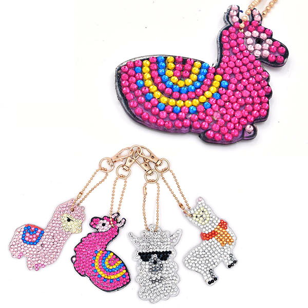 キーホルダー 制作キット ダイヤモンドアート ダイヤモンド刺繍 ラインストーン アルパカ アニマル もふもふ モチーフ ビーズ刺繍 モザイクアート リハビリ 趣味 絵画 カラービーズ pachyshop-10001079 PeachyShop楽天市場店 サンプル画像2
