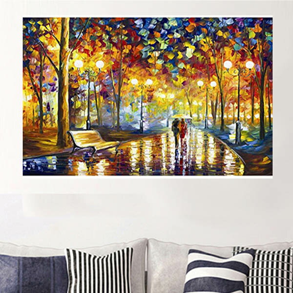上級 フル ダイヤモンドアート ダイヤモンド刺繍 キット ビーズ刺繍 雨の公園 カラフル モザイクアート パズルアート リハビリ