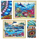 ラインストーンビーズ ハーフ ダイヤモンドアート ダイヤモンド刺繍 刺繍キット 海底 イルカ 珊瑚 モザイクアート パズルアート リハビリ 趣味 絵画