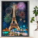 中級 フル ダイヤモンドアート キット ビーズ刺繍 エッフェル塔 花火 夜景 パリ モザイクアート リハビリ 趣味 絵画 カラービーズ ハンドメイド