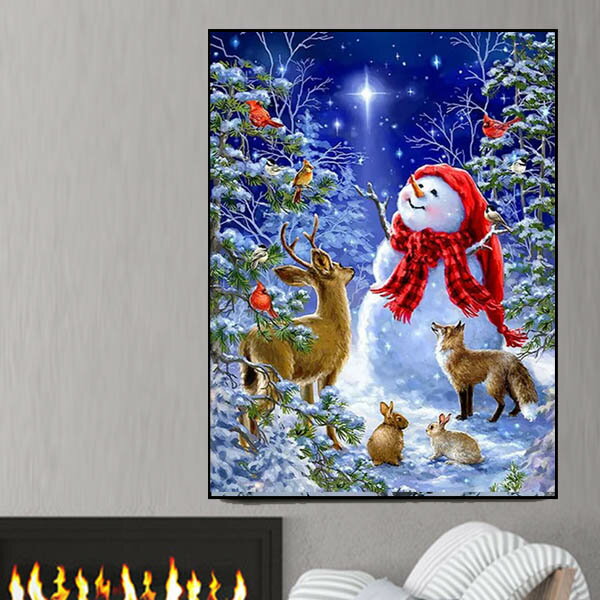 中級 フル ダイヤモンドアート キット ビーズ刺繍 クリスマス 雪だるま ツリー 森 モザイクアート リハビリ 趣味 絵画 カラービーズ ハンドメイド