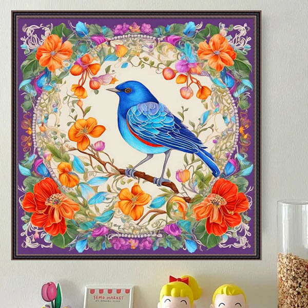 準上級 フル ダイヤモンドアート キット ビーズ刺繍 小鳥と花 フローラ シームレスパターン モザイクア..