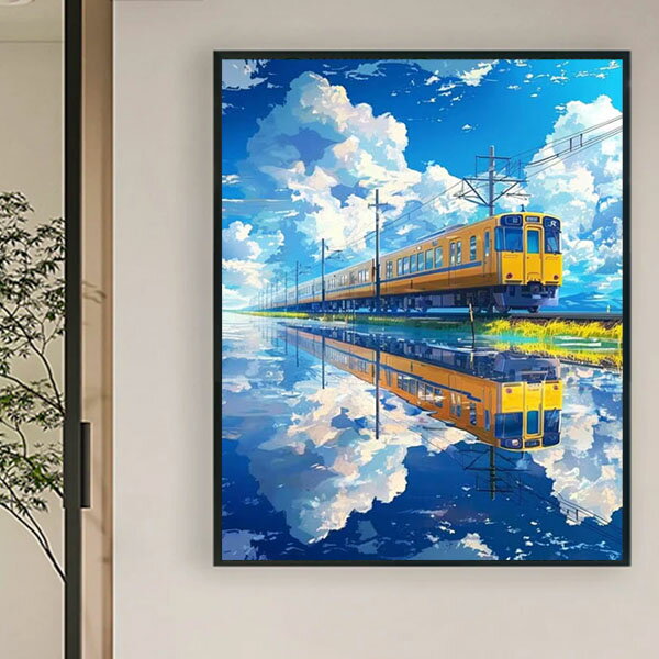 準上級 フル ダイヤモンドアート キット ビーズ刺繍 電車 田園風景 青い空 モザイクアート パズルアー..