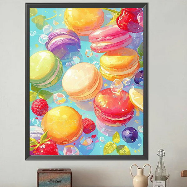 中級 フル ダイヤモンドアート キット ビーズ刺繍 マカロン 洋菓子 カラフル 夏らしい モザイクアート ..