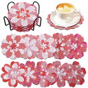 ウッドコースター 制作キット ダイヤモンドアート 10枚 桜 サクラ ピンクフラワー チェリー ホルダー付き ビーズ刺繍 リハビリ 趣味 絵画 ラインストーン