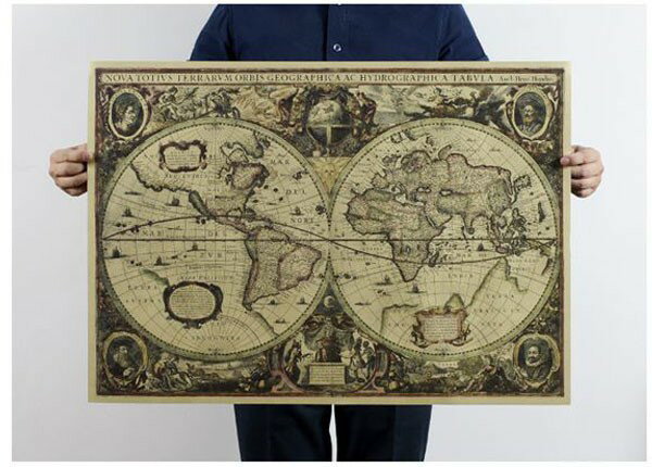 ビンテージポスター 17世紀世界地図 NOVA クラフト紙 レトロ オールド アンティーク 有名人 ブリキ看板風