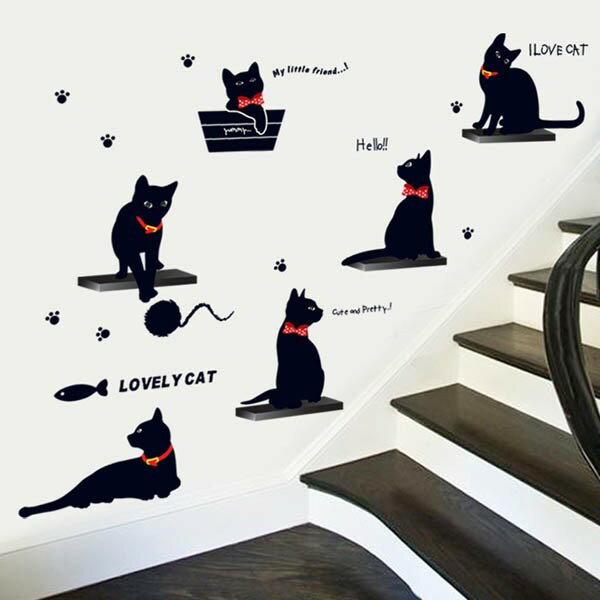 ウォールステッカー 台乗り黒ネコ 毛糸玉 アニマル 猫 壁デコ 北欧風 DIY 剥がせる