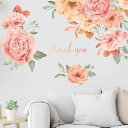 ウォールステッカー サーモンピンク アンティークローズ 薔薇 母の日 ありがとう ロゴ フラワー 花 壁デコ 北欧風 DIY リビング