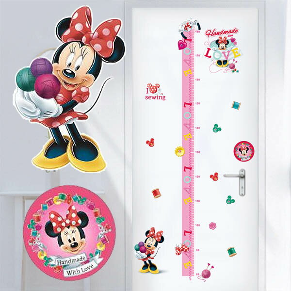ウォールステッカー ミニー 女の子 ラブリー ハンドメイド 裁縫 子供 身長計 身長測定 メモリ 成長 定..
