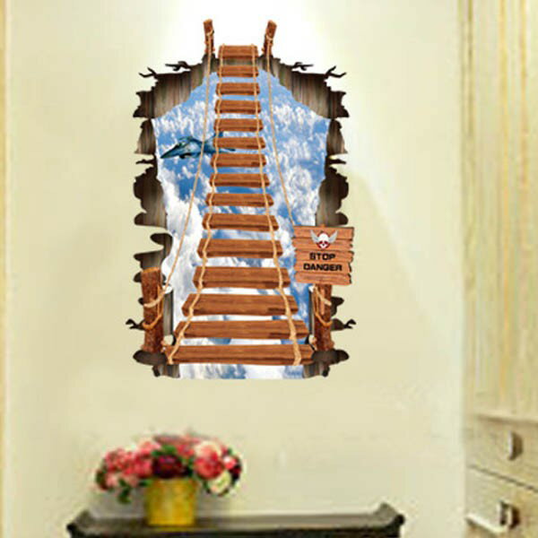 ウォールステッカー 壁の縦穴 床用 3D梯子 だまし絵 トリックアート インテリアシール 壁デコ 北欧風 D..