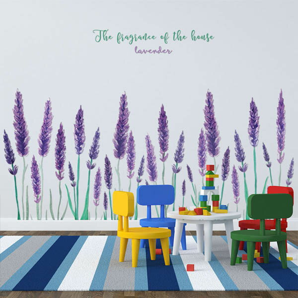 ウォールステッカー ラベンダー 水彩画タッチ 紫の花 フラワー ハーブ 花畑 壁デコレーション 北欧風 D..