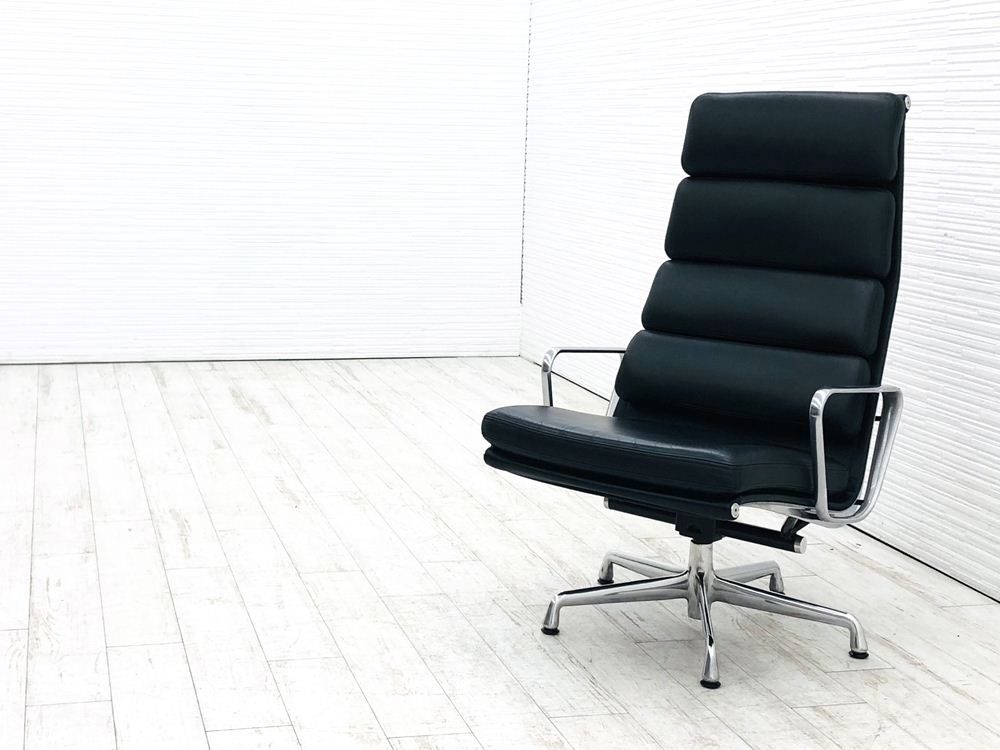 ソフトパッドグループチェア ラウンジチェア 中古 4クッション チャールズ レイ イームズ ハーマンミラー Herman Miller 皮革 正規品 固定脚