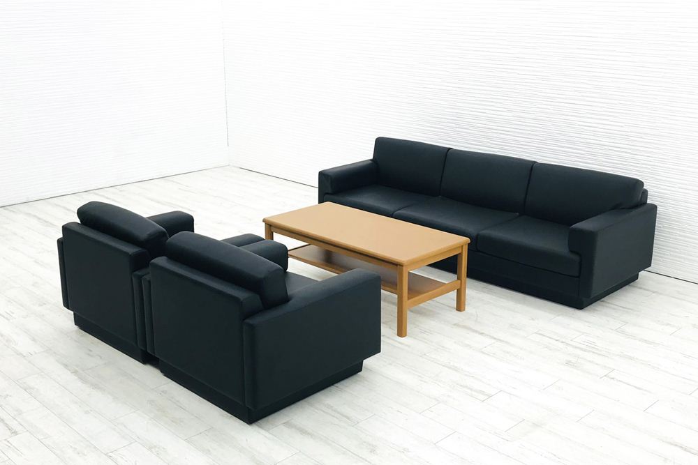 コクヨ プログノス 応接セット 中古 レザー 応接家具 4点セット 中古 応接ソファ 応接テーブル 応接ソ..