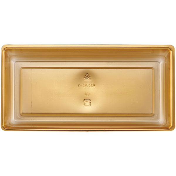 【バラ販売】おもてなし膳用 中仕切 KC70－1KCカップ2倍194－97金（1袋/100枚入）4580155832634 おもてなし膳用 中仕切（中仕切のみ） 【商品説明】 【規格内容】幅194×奥行97×高さ30mm【色】金【柄】柄無【販売形態】中仕切のみ【耐冷耐熱温度】60℃【材質】PET【商品特徴】シリーズ混載、バラ出荷が可能なPETケース。商品スペック※レンジ不可 1
