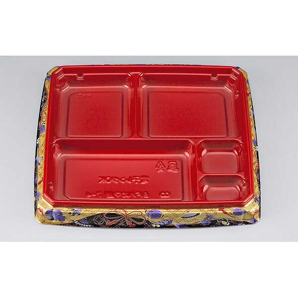【ケース販売】高級感のある弁当容器　BFハカマ膳7－4こづち赤本体（N）（1ケース/600枚入）4935168312497 高級感のある弁当容器です。 【商品説明】 【規格内容】幅232×奥行202×高さ26mm【材質】BF【色】赤金黒紫／黒【柄】柄付【商品特徴】高級感のある弁当容器です。 1