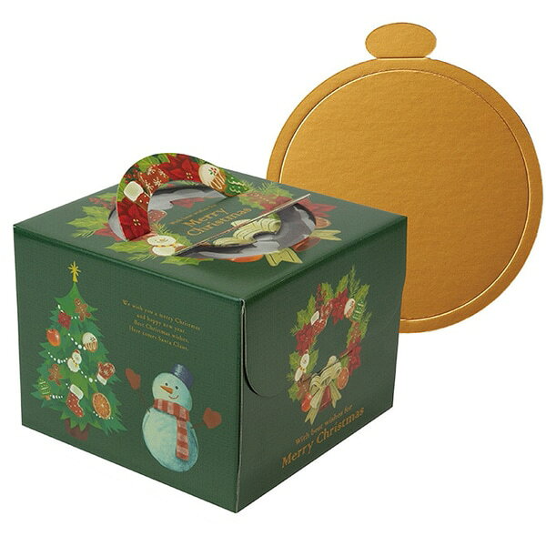 【ケース販売】クリスマスケーキ箱 20－2329TM クリスマスリース 5号 金台紙丸型付（1ケース/100セット入）4525241208863