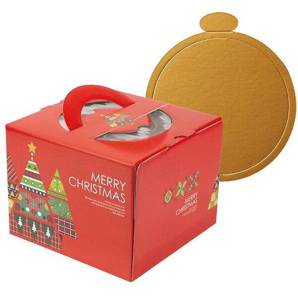 【ケース販売】クリスマスケーキ箱 20－2323TM カラフルツリー 5号 金台紙丸型付（1ケース/100セット入）4525241208740