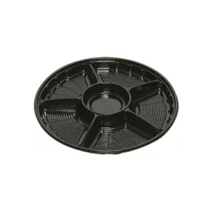 【ケース販売】オードブル容器 サークルトレー FP-3 黒(本体+蓋セット) 福助工業（1ケース/200セット入）