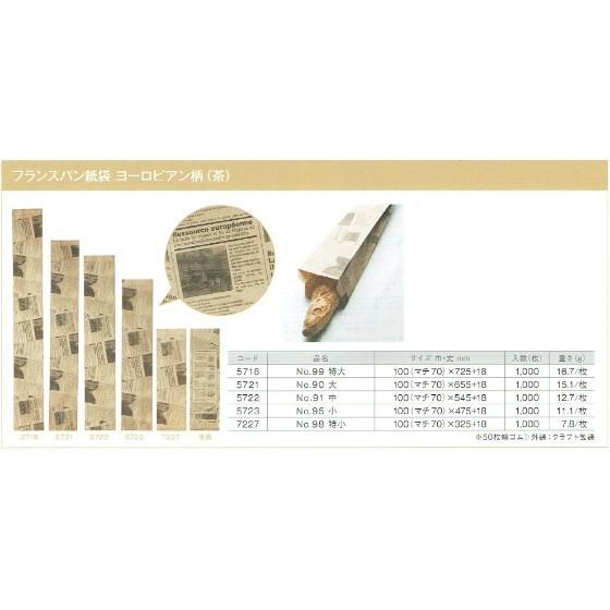 【1000枚】フランスパン袋 No.95 ヨーロピアン柄（茶 小） 製パン資材 大阪ポリエチレン販売　（地域限定 送料無料）1000枚入 5723