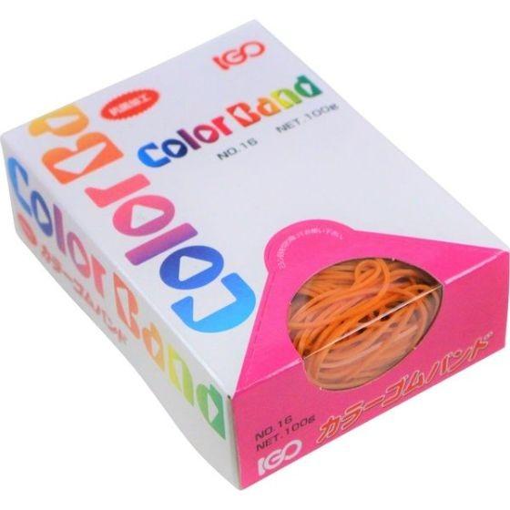 【100g】輪ゴム #16 オレンジ色 IGOゴムバンド （RB16-1H-OR） カラーバンド 抗菌加工 箱タイプ 100g入