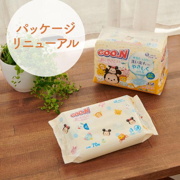 パッケージ・マルシェの【12個】グーン 肌にやさしいおしりふき つめかえ用 GOO.N 大王製紙 70枚×12P (21001997)｜アングル3