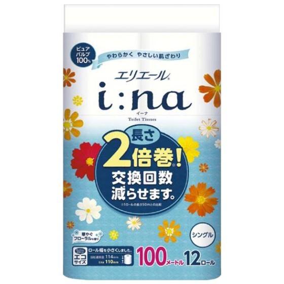 【3袋】エリエール i:na イーナ トイレットティシュー 2倍巻 12R（シングル）×3パック 大王製紙 723933 トイレットペーパー 3袋（12ロール） 送料無料