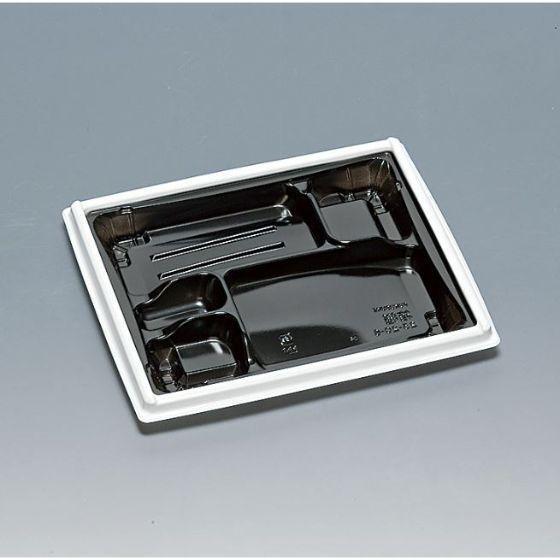 免洗 - 【600枚】箱膳 23-20-6H 白内黒 本体 福助工業 使い捨て 業務用 弁当箱 テイクアウト お持ち帰り 弁当容器　（本体のみ）600枚入