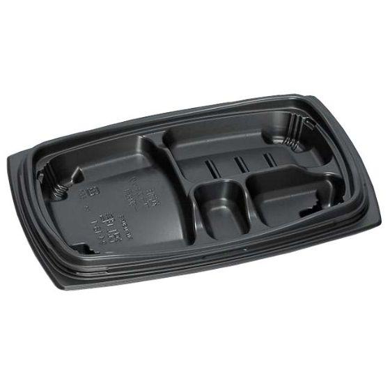 【環境に配慮したバイオマス製品です】 祝い膳24-16-1H　黒◇本体に植物性プラスチックを一部使用しております。◇側面嵌合によりテープ止めが不要で作業効率のアップに繋がります。◇四隅の足をつけた形状は容器に高さを持たせることができ、売場で消費者が取りやすくなっています。●本体：レンジ対応●素材：PPF＋バイオマス●耐熱温度：130℃　　●耐油性：対応●サイズ：235×154×27mm●入数：50枚