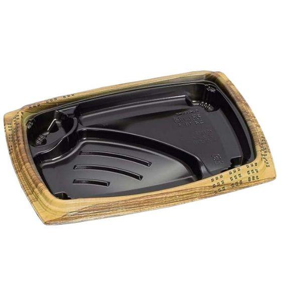 樂天商城 - 【50枚】祝い膳24-18-3H 木目内黒 本体（PPF＋バイオマス）福助工業 バイオマス容器 環境配慮型 使い捨て 業務用 お弁当容器 （本体のみ） 50枚入