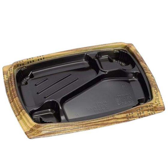 【600枚】祝い膳24-20-2H 木目内黒 本体（PPF＋バイオマス）福助工業 バイオマス容器 環境配慮型 使い捨て 業務用 お弁当容器 （本体のみ） 600枚入