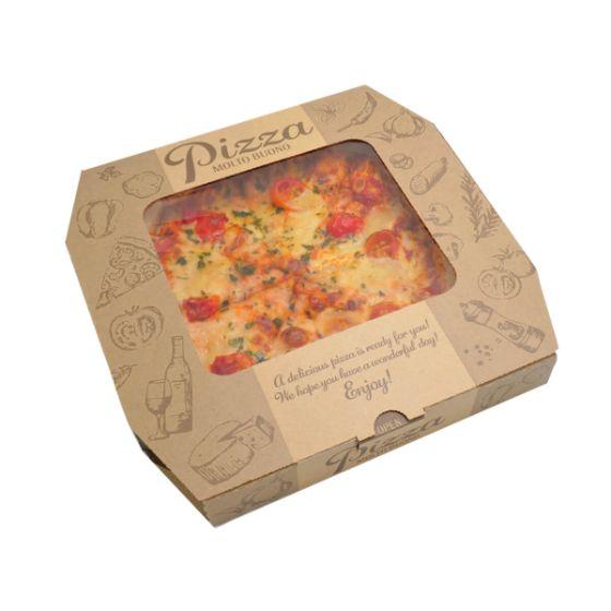 【200枚】10インチ ピザ箱 窓付 デリシャス ブラウン エフピコ商事 紙製 茶色 ピザボックス PIZZA ピザ容器　200枚入 送料無料