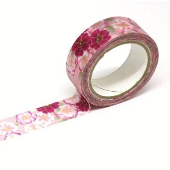 【1巻】八重桜 GR-1003 （幅15mm×7m巻） マスキングテープ 和紙 カミイソ Kimono美 華 HANA 友禅柄タイプ （代引き不可） 1巻入
