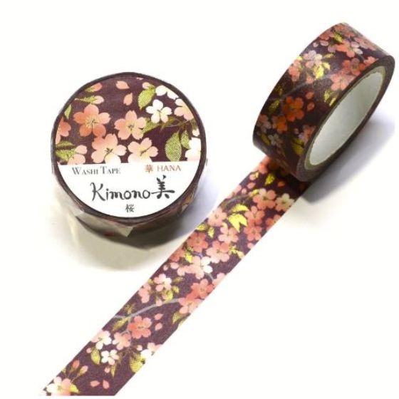 【1巻】桜 GR-1013 （幅15mm×7m巻） マスキングテープ 和紙 カミイソ Kimono美 華 HANA 友禅柄タイプ （代引き不可） 1巻入