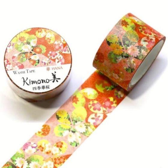 【1巻】四季華桜 GR-1020 (幅25mm×5m巻) マスキングテープ 和紙 カミイソ Kimono美 華 HANA 友禅柄タイプ (代引き不可) 1巻入 (コード GR-1020)