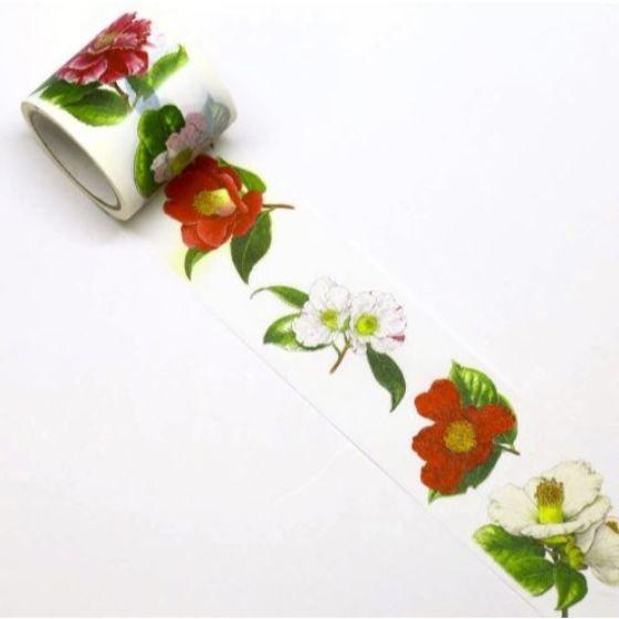 【1巻】椿 GR-0040 (幅38mm×5m巻) マスキングテープ カミイソ 和紙 花柄 ボタニカルアート 可愛い 業務用 杉崎文子の植物画 1巻入 (コード GR-0040)