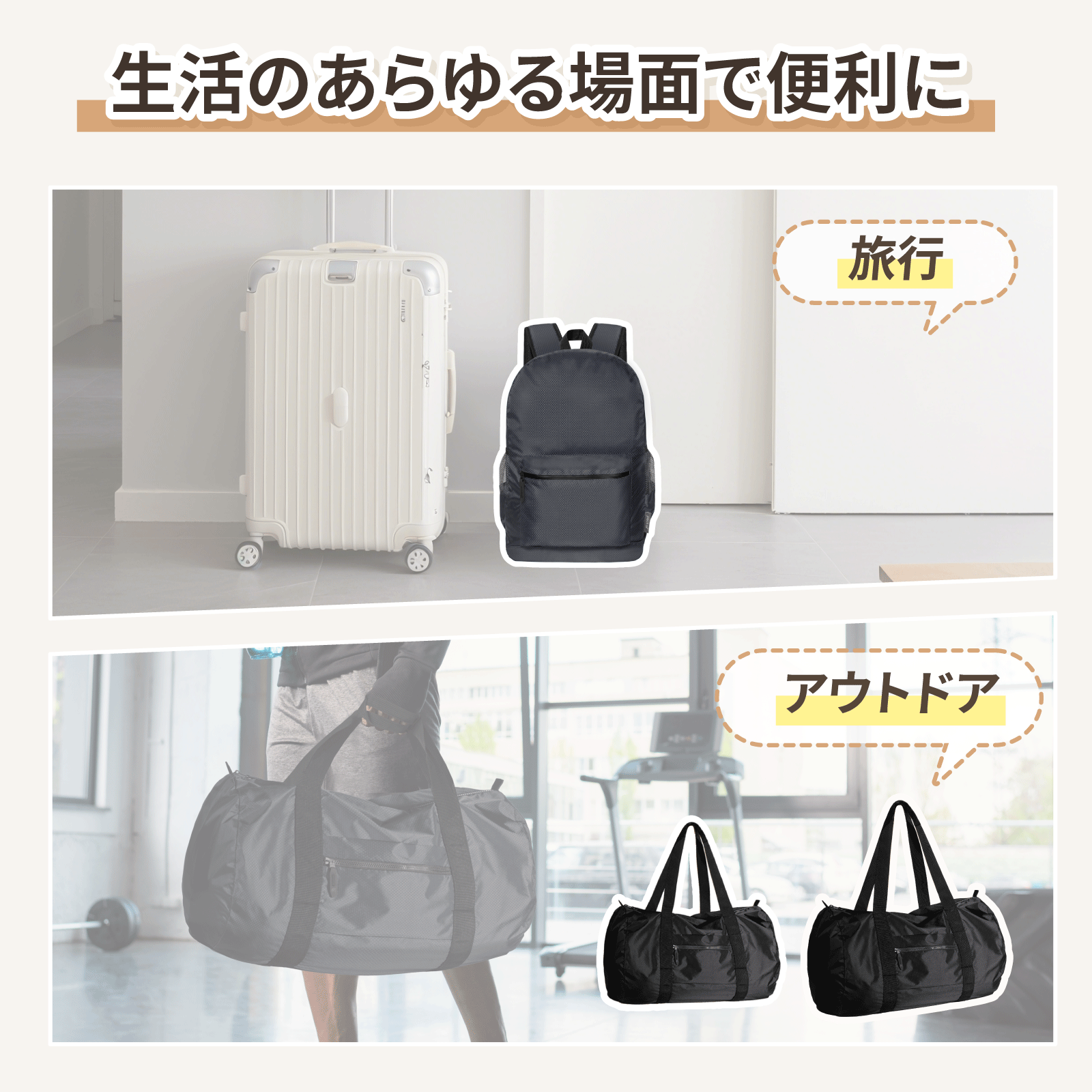 【5点お得セット】pack all 折りたたみバッグ ｜リュック・トートバッグ・ボストンバッグ｜軽量・防水・コンパクト収納｜旅行・出張・通勤・アウトドアに便利｜レディース・メンズ兼用 折り畳み バッグ セット packall-10000241 SKYLINE サンプル画像3