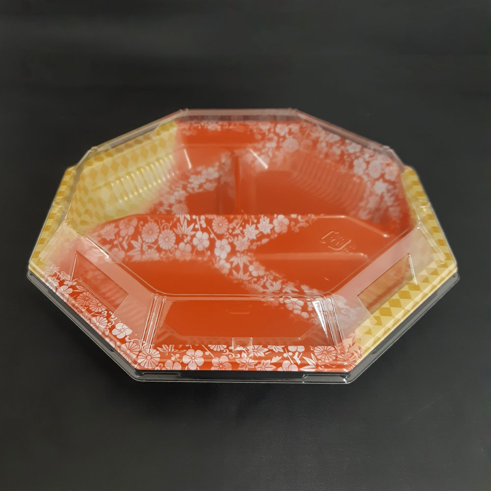 使い捨て容器 CTWF-八角 21A-27 市華 R-BK 本体 & CTWF-八角 21 重ね蓋 外嵌合 1ケース 600枚セット【..