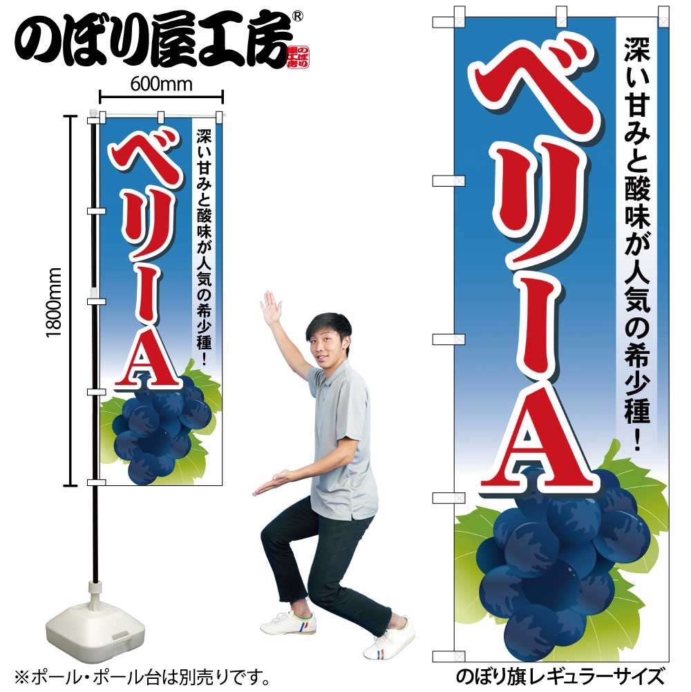 【メール便3枚まで】のぼり のぼり旗 SNB-1377 ベリーA W60×H180cm 1枚 ぶどう 果物 三方三巻 商売繁盛【受注生産品】