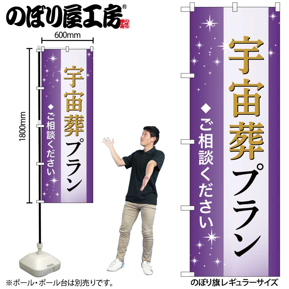 【メール便は3枚まで】のぼり のぼり旗 宇宙葬プラン ご相談 GNB-6656 W60×H180cm 1枚葬式 式場 冠婚葬祭 四十九日 通夜 告別式 火葬 三方三巻 ポンジ 商売繁盛【受注生産品】