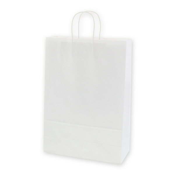 【手提紙袋/丸紐】25チャームバッグ スタンダード 白無地 晒タイプ （200枚入） 340×140×480mm 持ち帰り紙袋 取っ手付き紙袋 パン ケーキ