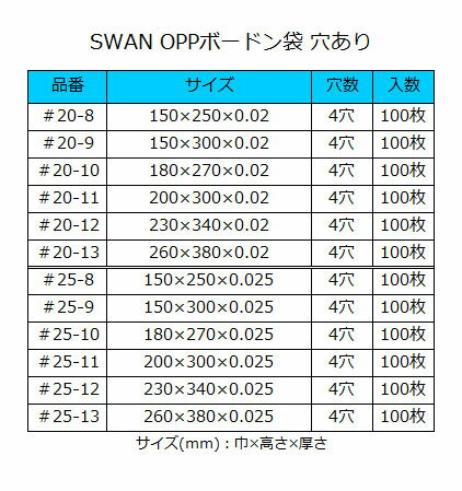 夏祭り 縁日 屋台 BBQ キャンプ 【ボードン袋】SWAN OPPボードン袋 #25 No.12 穴あり（100枚入）0.025×230×340mm シモジマ 2