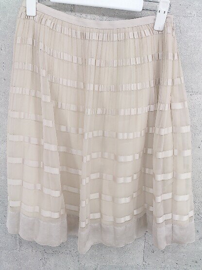 ◇ UNTITLED アンタイトル ボーダー 膝丈 スカート 1 ベージュ * 【中古】