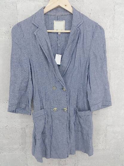 ◇ Rouge vif ルージュ ヴィフ リネン混 七分袖 コート 38 ブルー系 レディース 【中古】